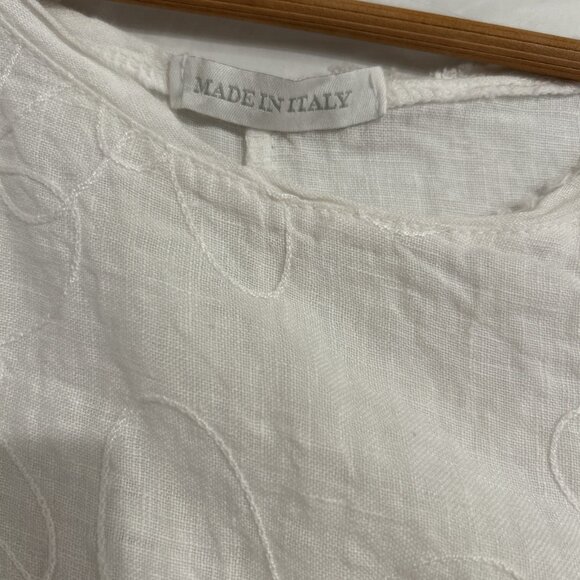 Made In Italy Womens Top O/S White Linen Silk Ruffle Embroidered‎ Asymmetrical - Picture 7 of 9